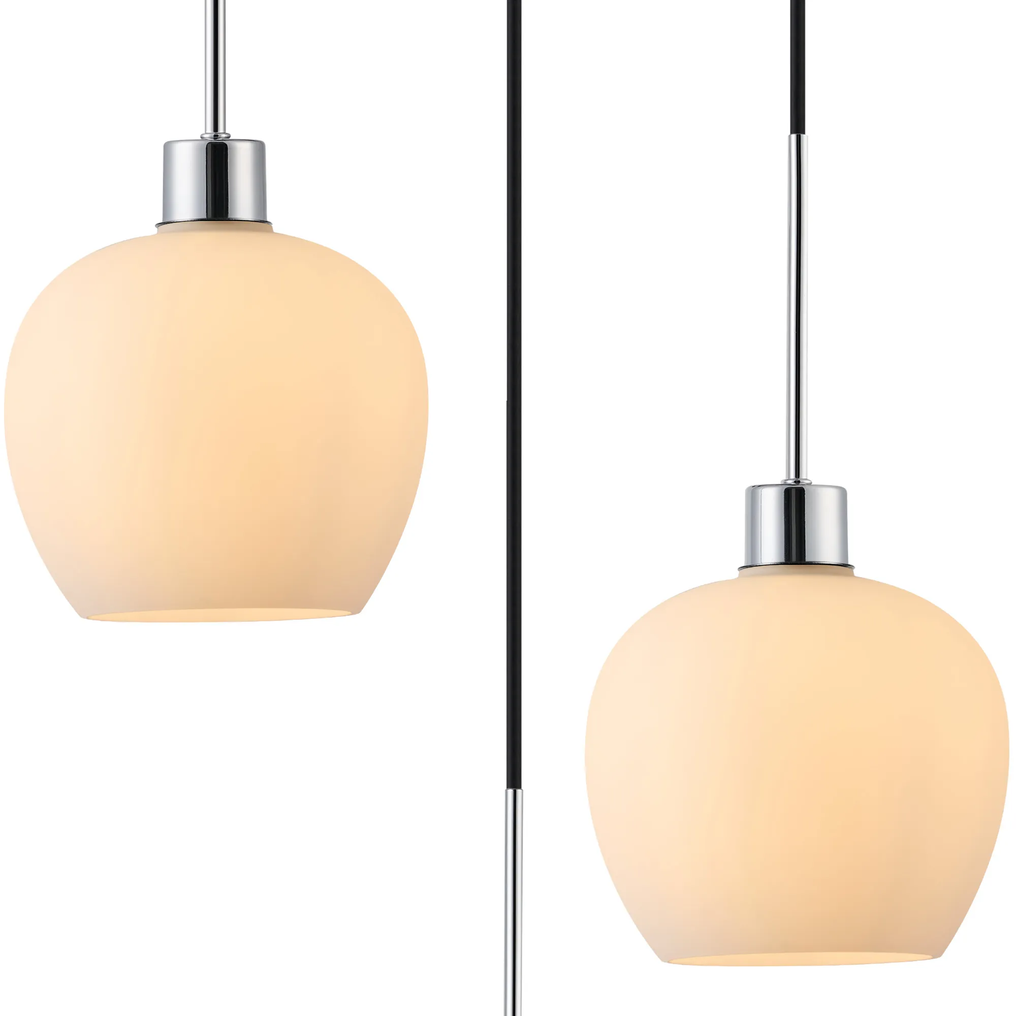 Lori 40cm Round Pendant, 3 Light Adjustable E27, Polished Chrome/Opal Wine Shades DK1277  Deco Lori Polished Chrome